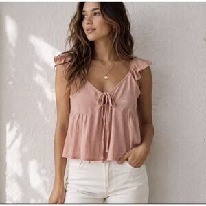 Pac Sun LA Heart Sz XS Tie Cami Flutter Smocked Babydoll Ruffle Strp Crop NEW